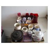 Vases, Tea Set, Red Glasses, Candle Holders