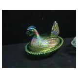 Green Glass Hen in Basket, Glass Juicer, Ball Jars