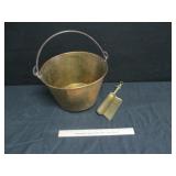 Brass Bucket and Brass Kewpie Bread Crumb Scraper