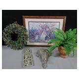 Bird House Picture, Wreath,  Fern , Wall Decor