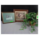 2) Horse Wood Framed Pictures, Hanging Silk