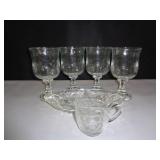 4) Large Floral Wine Glasses, Serving Dishes