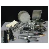 Metal Bowls, Pans, Kitchen Utensils, Knives
