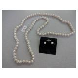 32" Pearl Necklace with Earrings