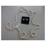 46" Pearl Necklace with Earrings
