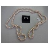 60" Pearl Necklace with Earrings