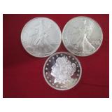 2) 1oz Fine Silver Dollars, 1) .999 Fine Silver