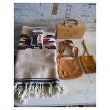 Wooven Blanket, Leather Purses and Wood Box