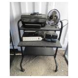 Black Desk, Printer, Fan, Speakers