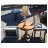 Oak Table, Lamp, Chair  and TV