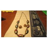 Oval Cabochon Necklace 9 1/2" Earrings