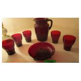 Ruby Red Pitcher & 5 Glasses and