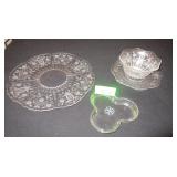 Fostoria Floral Etched Platter, 2 Piece Candy Dish