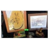 Wood Carved Horse Picture, 2) Belt Buckles