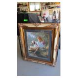 Ornate Frame Girl & Dog Picture