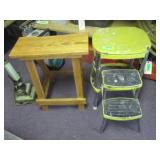 Wood Stool, Yellow Step Stool, Vintage Floor Lamp