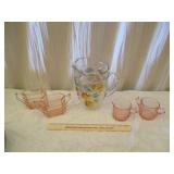 2) Pink Depression Cream and Sugar Sets, Glass
