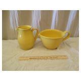 Yellow Ceramic Pitcher and Handled Bowl with W