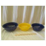 2) Cobalt Blue and 1) Yellow Pyrex Bowls