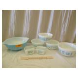 Vintage Pyrex Aqua & White Cinderella Bowl &