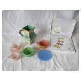 Majolica Vase, Early 1900s Akro Agate Tiny Dishes