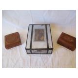 Mirror / Wood Trinket Box, 2) Wood Boxes