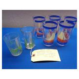 Depression Glass Sailboat Tumblers, Swanky Swig