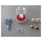 Vintage Regency Ladies Pin, Post Earrings