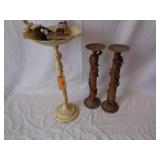 2) Candle Holders, Heavy Bird Bath, Shovel Decor