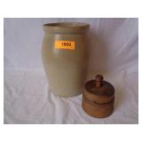 Crock And Wooden Butter Mold