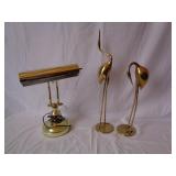 Brass Lamp And 2 Brass Cranes