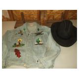 Hat rack, felt cowboy hat & jean jacket