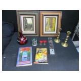 Pictures, Candle Holders, Vase, Books