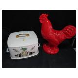 Red Ceramic Chicken and Food Carrier