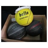 2) Basketballs and 1) tether Ball
