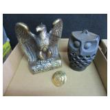 Bronze Colored Bald Eagle, Cast Iron Owl