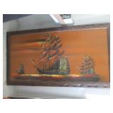 Vintage Framed Ship Painting (28" x 52")