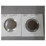 2) 1867 2c Coins