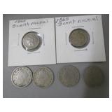 2) 1865 3c Nickels, 4) V Nickels