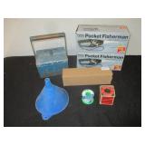 2) Pocket Fidherman, Metal Box, Funnel