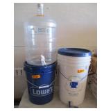 2) Empty 5 Gallon Buckets and Bottle Jug