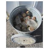 Canning Jars in Old Metal Trash Can