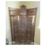 Antique Corner China Hutch With Wood Shelves And