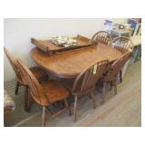 Oak Dining Table With 6) Chairs, 2) Leaf Extension