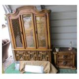 Hutch, End Table, Lamp and Plant