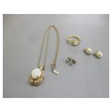 Necklace, Ring, 2) Pairs of Earrings