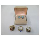 3) Rings, Sterling Silver Earrings