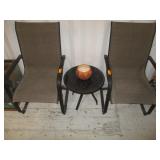 2) Patio Chairs, End Table and Ceramic Bowl