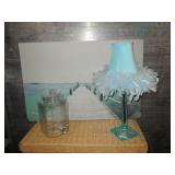 Ocean Picture, Teal Lamp and Glass Jar