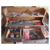 Wood Box Full Of Tools , Fasteners, Files